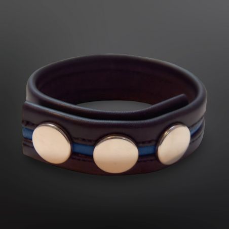 Cockstrap in pelle Mister B nero e blu